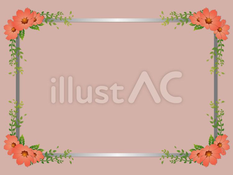 Flower Frame Silver2 ヴィンテージカラー,フレーム,花のイラスト素材