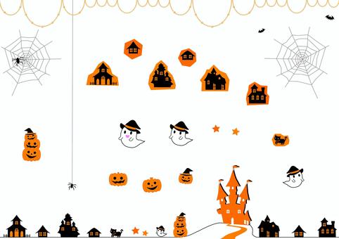 ハロウィン素材 ハロウィン,ハロウィーン,パーティ,かぼちゃ,カボチャ,おばけ,オバケ,お化け,お城,halloweenのイラスト素材