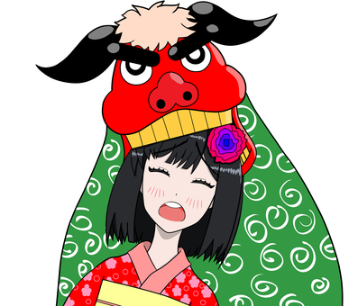 獅子舞のイラスト 獅子舞,縁起物,お正月,お祭り,踊る,獅子頭,元旦,元日,厄払い,伝統芸能のイラスト素材