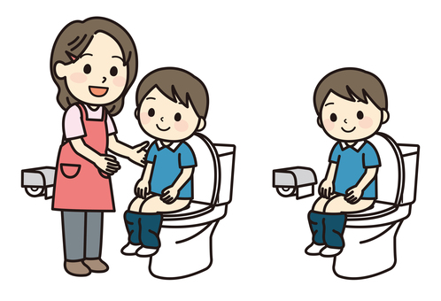 トイレトレーニング トイレ,男の子,お母さん,練習,子供,幼児,幼稚園,トイレトレーニング,幼稚園児,保育士のイラスト素材