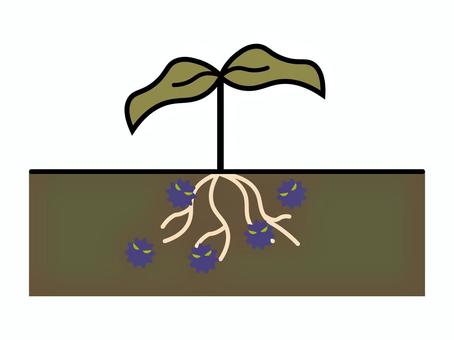 病原菌による植物の枯れ表すイラスト 植物,枯れる,病気,病原菌,菌,農業,土壌,カビ,細菌,ウイルスのイラスト素材