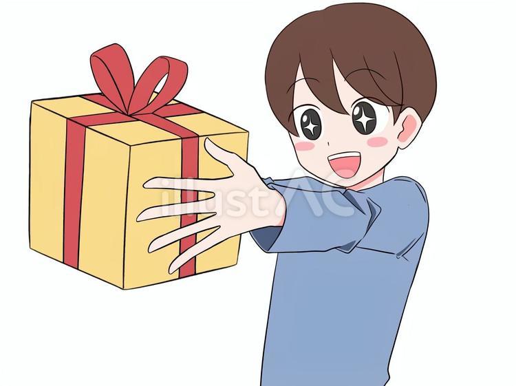 プレゼントを喜ぶ男の子 プレゼント,サプライズ,男の子のイラスト素材