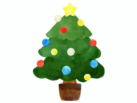 クリスマスツリー（水彩・絵本風） クリスマス,ツリー,クリスマスツリー,かわいい,絵本風,手書き,手描き,ベクター,水彩,木のイラスト素材