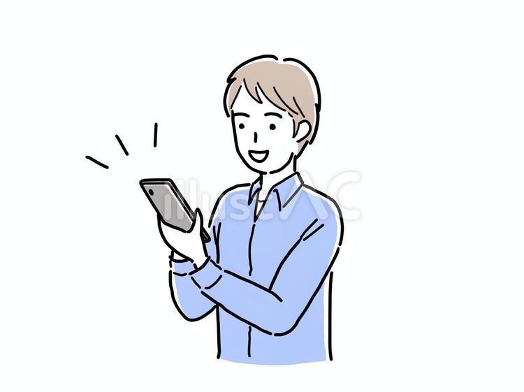 笑顔でスマホを見る若い男性 スマホ,スマートフォン,見るのイラスト素材