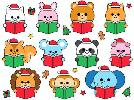 Christmas animals reading books, , JPG, PNG and AI