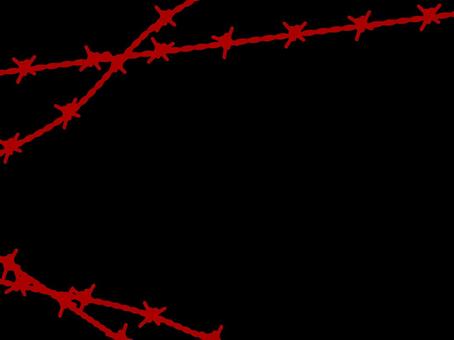 危険と緊張感・赤い有刺鉄線のフレーム背景 背景,フレーム,有刺鉄線,鉄条網,ワイヤー,横,危険,警告,禁止,制限のイラスト素材