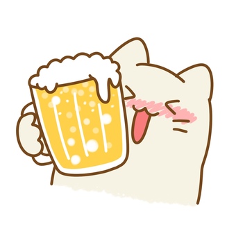 ビールを片手に乾杯している嬉しそうな猫 猫,乾杯,ビール,飲み会,お酒,お疲れさま,飲み物,楽しい,イベント,嬉しいのイラスト素材