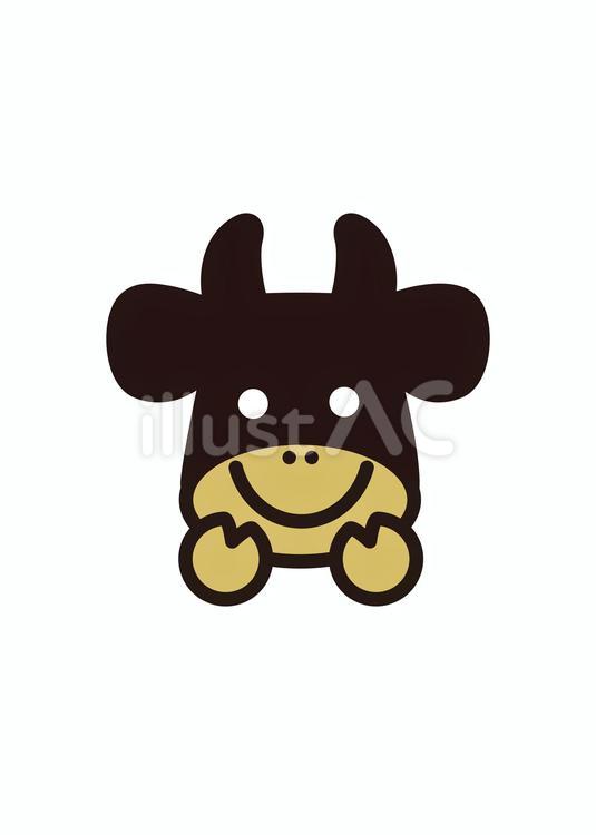 かわいい牛のアイコン（黒毛和牛） 牛,アイコン,キャラクターのイラスト素材