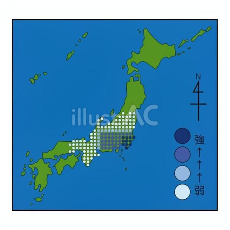 降水量　色 降水量,天気図,日本列島のイラスト素材