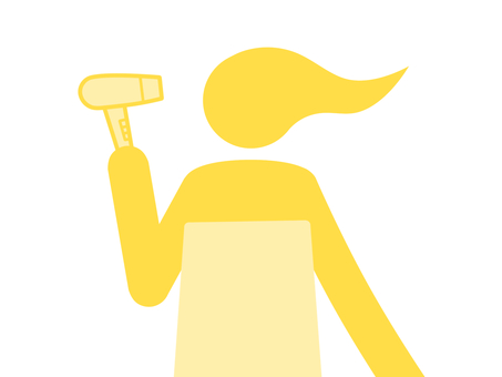 ドライヤーで髪を乾かす人の上半身（黄） ドライヤー,乾かす,熱風,髪,ヘアドライ,ヘアケア,シャンプー,入浴,お風呂,バスタイムのイラスト素材