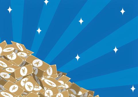 キラキラした沢山のお札の背景素材