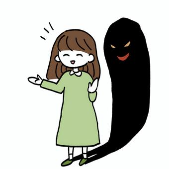 裏表のある女性 女性,人物,裏表,性格,影,悪意,手描きのイラスト素材