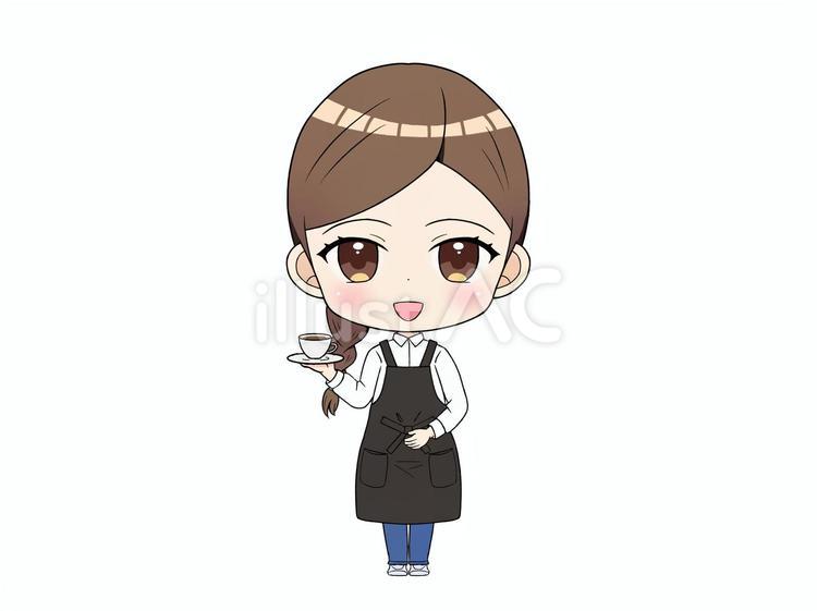 コーヒーを持つカフェ店員  女性 女性,カフェ,店員のイラスト素材