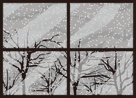 雪降る 雪,降る,窓,室内,寒い,樹木,枝,枯れ木,空,曇りのイラスト素材