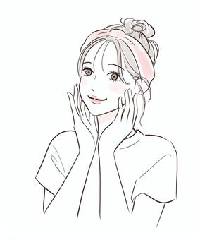 両手で頬を触って微笑む女性 両手で頬を触って微笑む女性 美容,人物,保湿,肌,女性,化粧水,美肌,スキンケア,キレイ,可愛いのイラスト素材