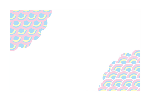 青海波風パターンのフレーム水色+ピンク 青海波風,和,波,フレーム,パステルカラーのイラスト素材