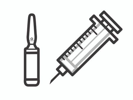 注射器とアンプル１個セット03 アンプル,注射,注射器,予防接種,医療,アイコン,マーク,シンプルのイラスト素材