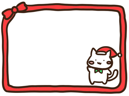 クリスマスフレーム・赤リボンねこサンタ クリスマス,フレーム,リボン,赤,枠,飾り,ねこ,冬,メッセージカード,メモのイラスト素材