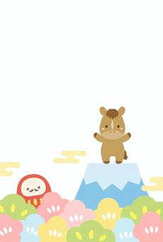 午年の馬と富士山のかわいい年賀状03 午年の馬と富士山のかわいい年賀状03 年賀状,午年,馬,干支,2026年,年賀状素材,おしゃれ,かわいい,令和八年,2026のイラスト素材