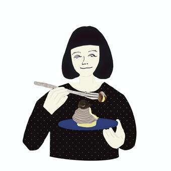 ケーキを食べる人 女性,人物,ケーキ,モンブラン,食べ物,スイーツのイラスト素材