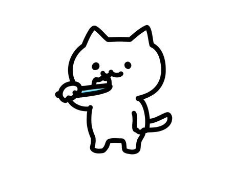 歯磨き猫 猫,白猫,可愛い,動物,挿絵,ゆるい,手描き,はみがき,歯ブラシのイラスト素材