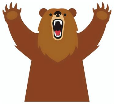 かわいい　手を上げるくま（茶） くま,クマ,熊,ベアー,bear,狂暴,威嚇,出没,素材,アイコンのイラスト素材