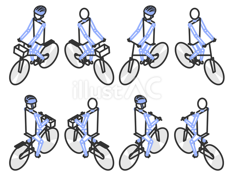 自転車に乗る人セット　アイソメ図 自転車,アイソメトリック,アイソメ図のイラスト素材