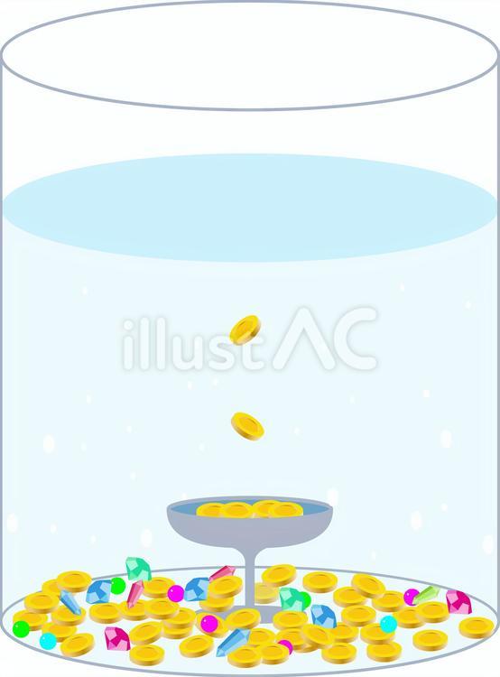 水中コイン落としゲーム　円柱 コイン落とし,コイン,宝石のイラスト素材