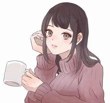 Illustration, female, mug, cheek, 