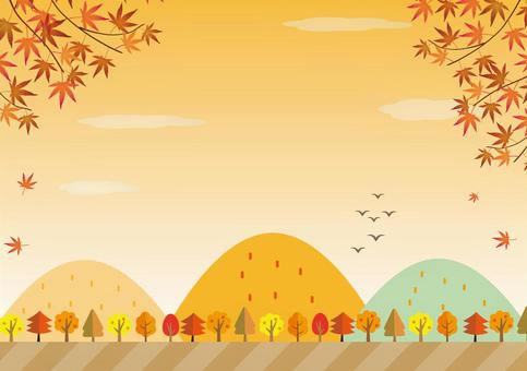 Autumn/sunset scenery (horizontal), maple, autumn leaves, fallen leaves, JPG and AI