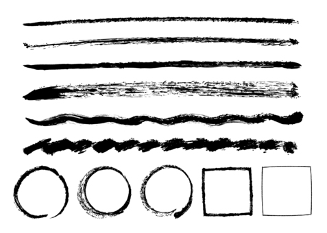 筆書き素材03 筆,年賀状,年賀素材,筆書き,手書き,和風,和,横線,丸,四角のイラスト素材