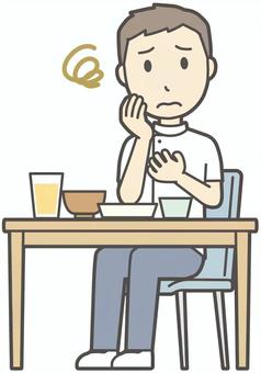  理学療法士男-333-全身 胃もたれ,理学療法士,整体師,白衣,医療,病院,柔道整復師,カイロプラクティック,鍼灸師,マッサージ師のイラスト素材