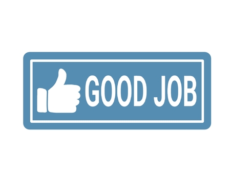 シール風〜GOODJOB・青〜 シール,ステッカー,goodjob,良い,褒める,イラスト,透過,単色,青,サムズアップのイラスト素材