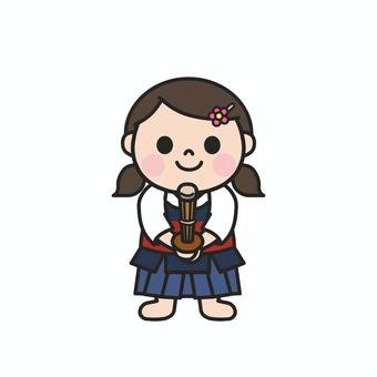 ワクワクしながら竹刀を握り構える女の子4 剣道,竹刀,袴,武道,道着,部活,クラブ活動,部活動紹介,スポーツ,教室のイラスト素材