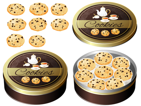 クッキー缶（チョコチップクッキー）2 クッキー缶,クッキー,缶,スイーツ,料理,食べ物,チョコチップクッキー,チョコレートのイラスト素材
