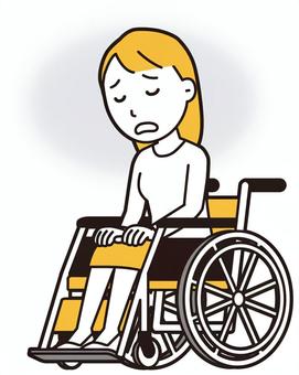  ロングヘア女性(黄)-326-全身 車いす,落ち込む,女性,女の子,人物,かわいい,心配,悩む,困る,ストレスのイラスト素材
