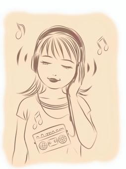 Showa retro style music listening girls, JPG and PNG Showa retro style music listening girls, life, musics, female, JPG and PNG