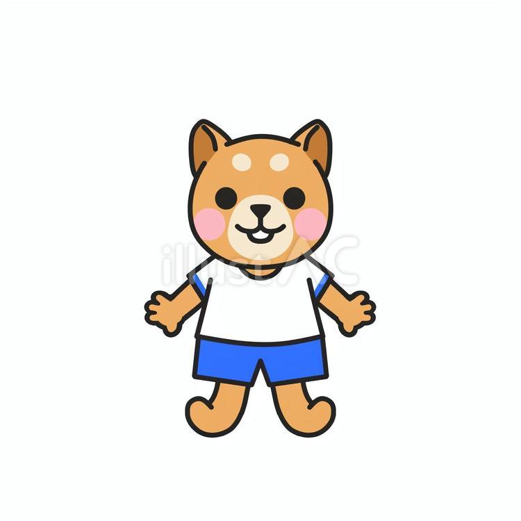 青い体操服を着たイヌ 犬,かわいい,動物のイラスト素材