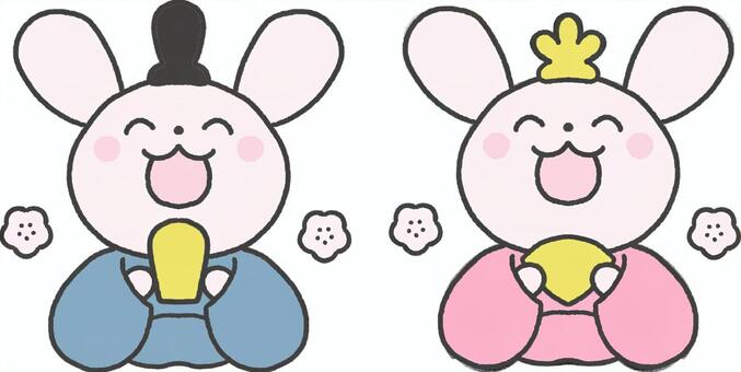 うさぎのお内裏様とお雛様の笑顔のイラスト 雛祭り,お雛様,ひなまつり,ひな祭り,うさぎ,笑顔,並んでいる,シンプル,かわいい,ピンクのイラスト素材