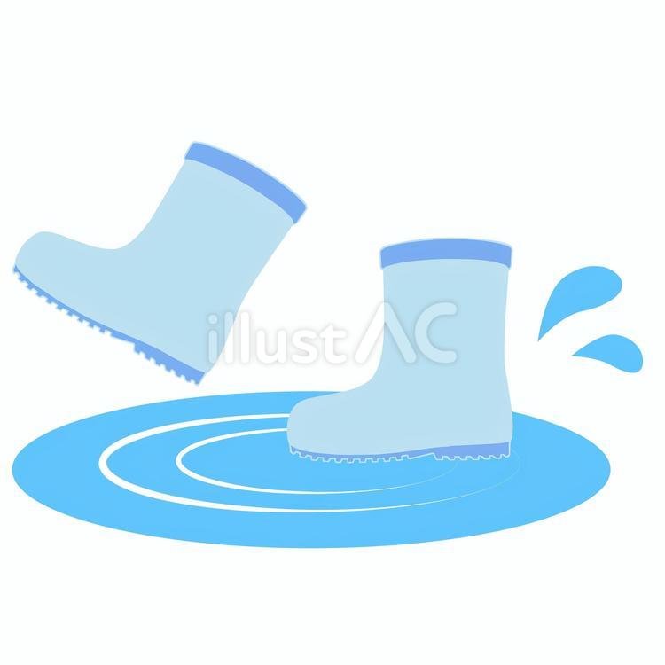 かわいい青い長靴と水たまり 長靴,レインブーツ,水たまりのイラスト素材