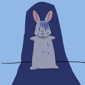 追い詰められるうさぎ 動物,白うさぎ,汗,焦り,立ってる,壁際,影,追い詰められる,フリーハンドのイラスト素材