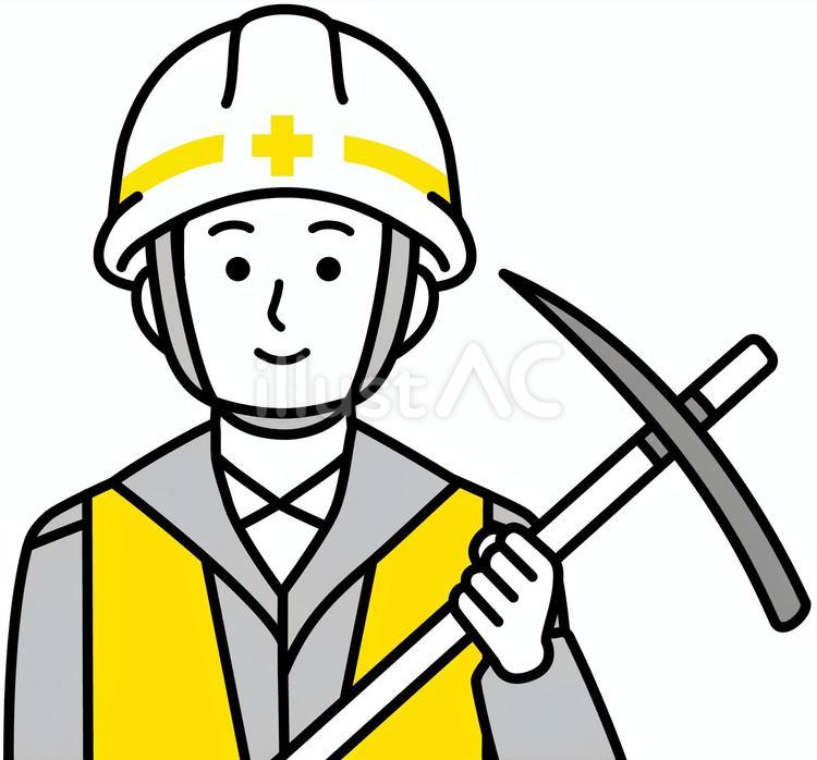 ツルハシを持つ作業員　土木建築 鶴嘴,男性,作業服のイラスト素材