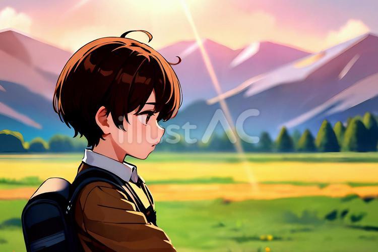 男の子の帰り道 男の子,男性,イケメンのイラスト素材