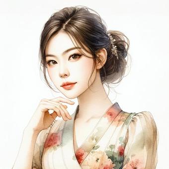 Watercolor illustration of a beautiful woman, female, watercolor, hand drawn, JPG