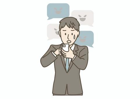 SNSで誹謗中傷される男性 ビジネスマン,人物,サラリーマン,職業,ビジネス,会社員,スーツ,男性,sns,スマホのイラスト素材
