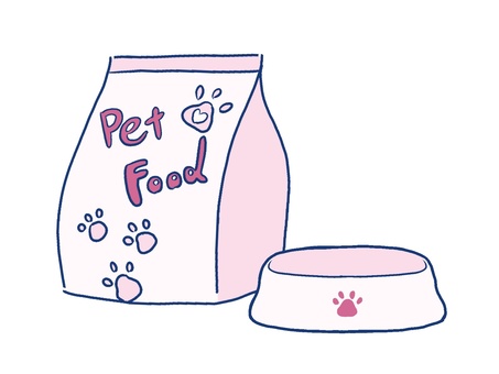 ペットフード＆皿 ペット用品,餌,手描き,食事,犬,猫,ペットフード,食器,かわいい,シンプルのイラスト素材