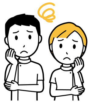  理学療法士の男女(黄)-027-バスト 困った,理学療法士,男女,医療,病院,クリニック,整体師,柔道整復師,鍼灸師,人物のイラスト素材