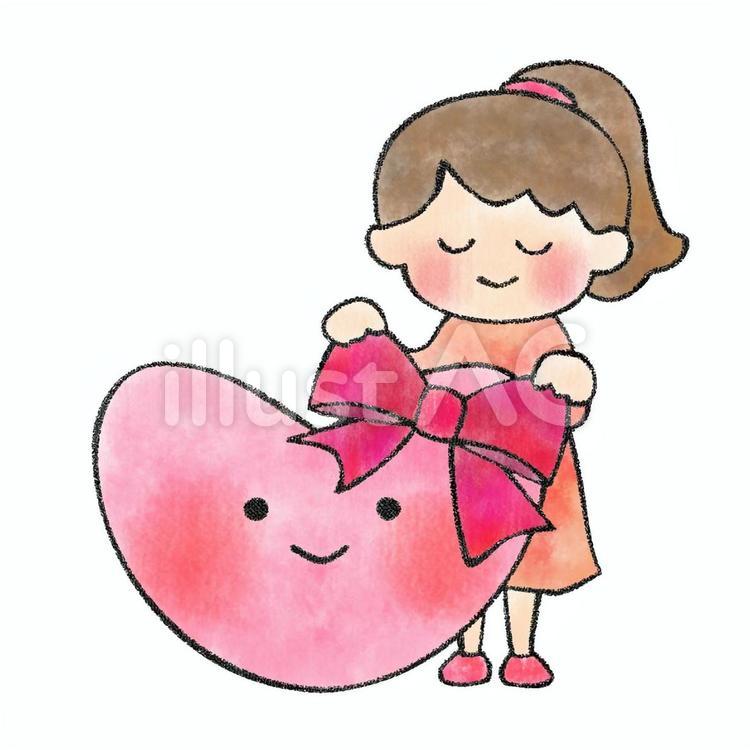 バレンタインガール３（手描き風） 女の子,バレンタイン,ハートのイラスト素材