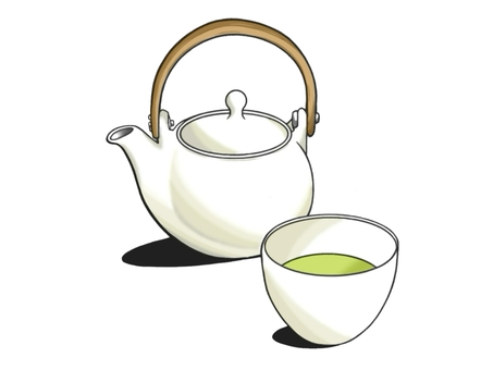 急須とお茶のセットのイラスト(アイコン) 急須,食料品,日本茶,セット,和風,伝統,茶道,コップ,茶道部,緑茶のイラスト素材
