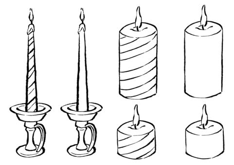 ろうそく6種　墨筆 ろうそく,クリスマスキャンドル,クリスマス,長い,短い,金属,キャンドルホルダー,台,縞模様,飾りのイラスト素材
